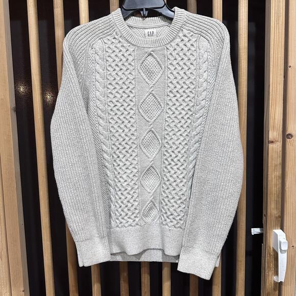 GAP Sweater Womens Size M Cream Cable Knit Fisherman Crewneck Wool Blend - Picture 1 of 8